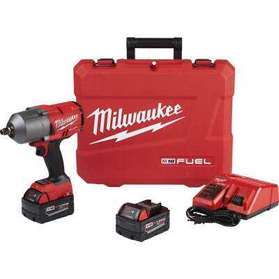 Milwaukee M18 FUEL Brushless 1/2 In. High Torque Cordless Impact Wrench Kit with Friction Ring, (2) 5.0 Resistant Batteries & Charger 