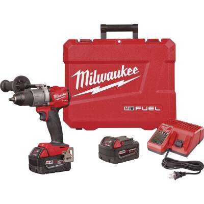 Milwaukee M18 FUEL Brushless 1/2 In. Cordless Drill/Driver Kit with (2) 5.0 Ah Batteries & Charger