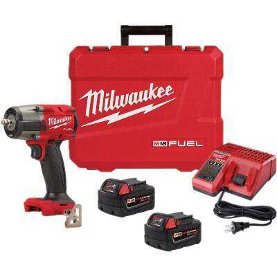 Milwaukee M18 FUEL Brushless 3/8 In. Mid-Torque Cordless Impact Wrench Kit with Friction Ring with (2) 5.0 Ah Batteries & Charger
